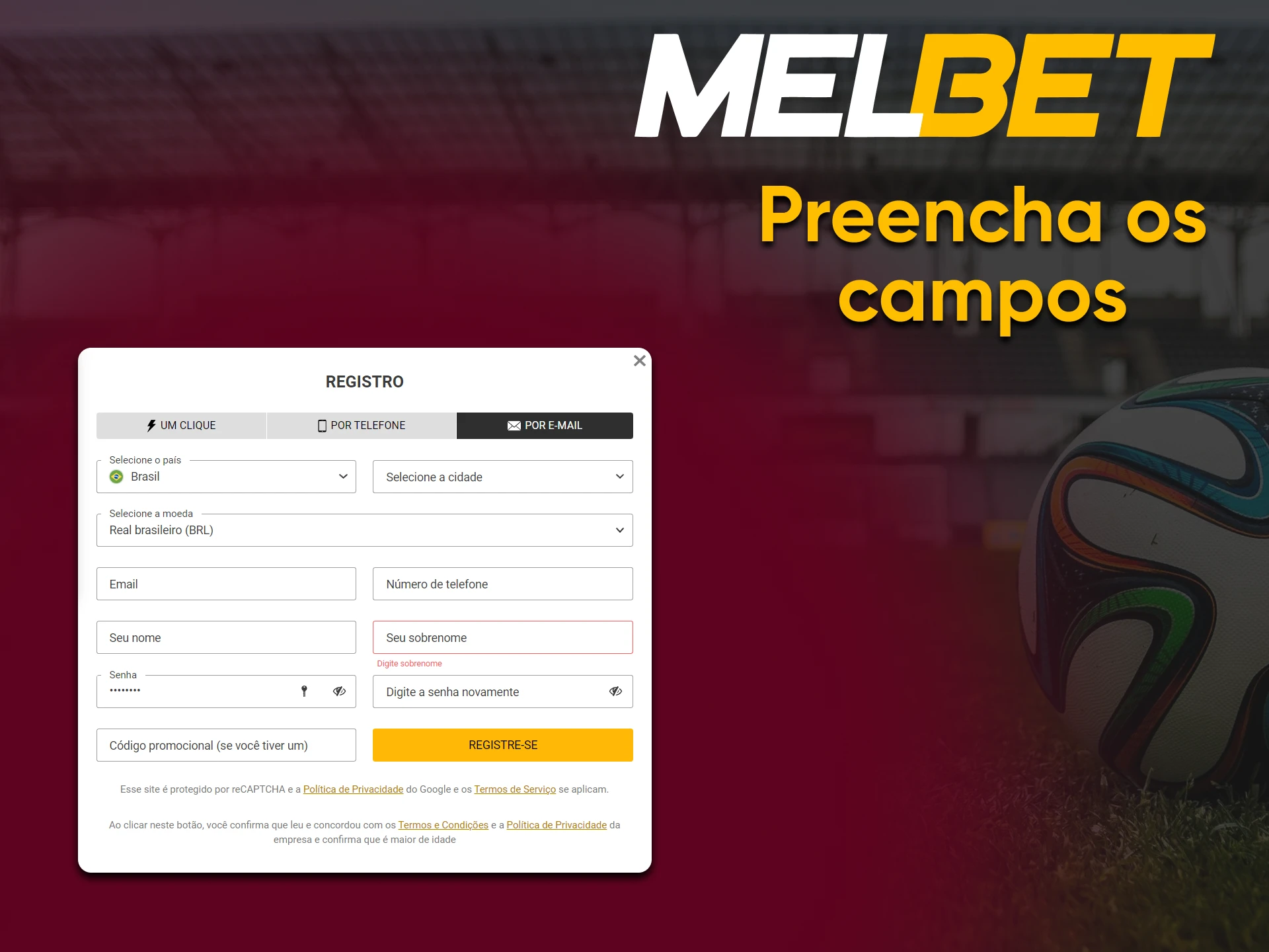 Você precisa preencher os detalhes para reabastecer o depósito da Melbet.