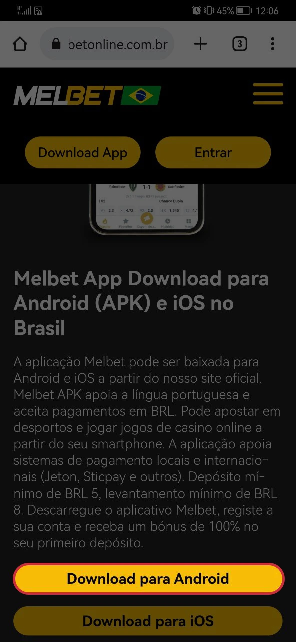 Baixe o aplicativo Melbet em nosso site.