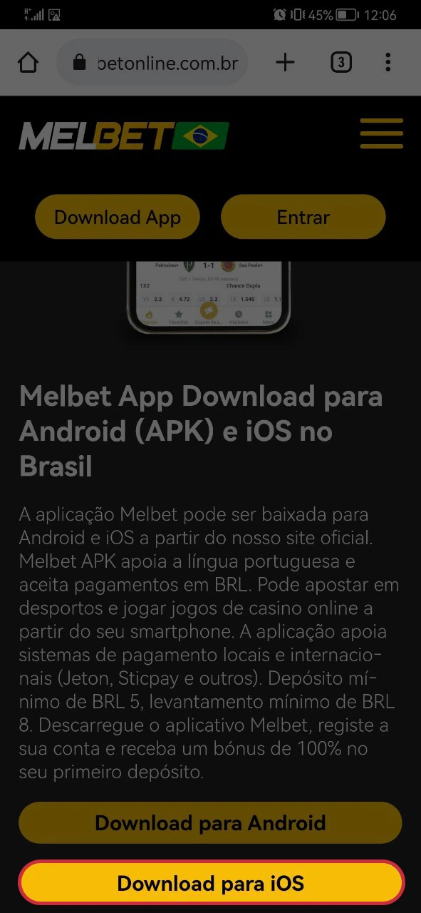 Comece a baixar o aplicativo Melbet de nosso site.
