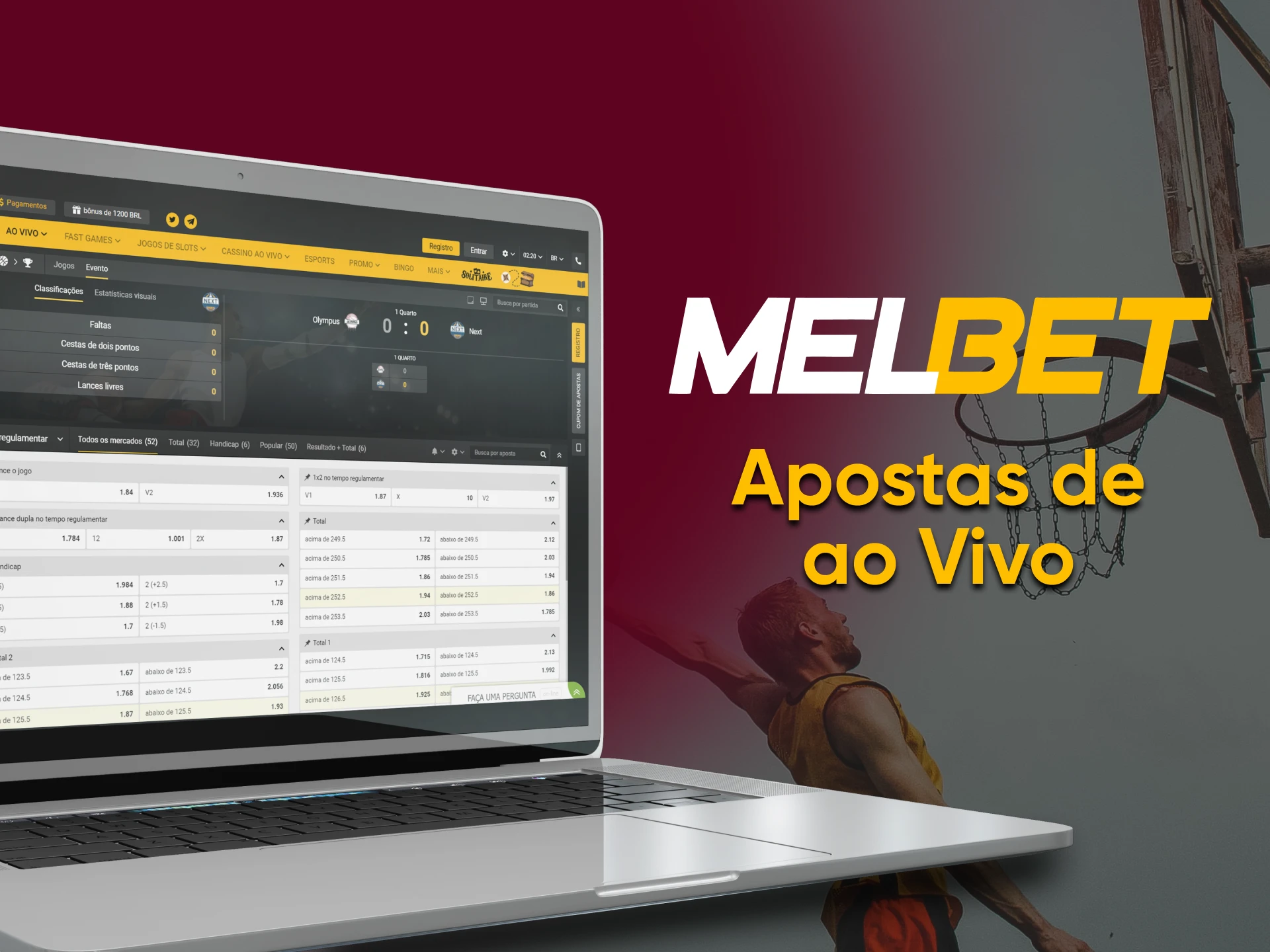 Aposte no basquete com Melbet ao vivo.