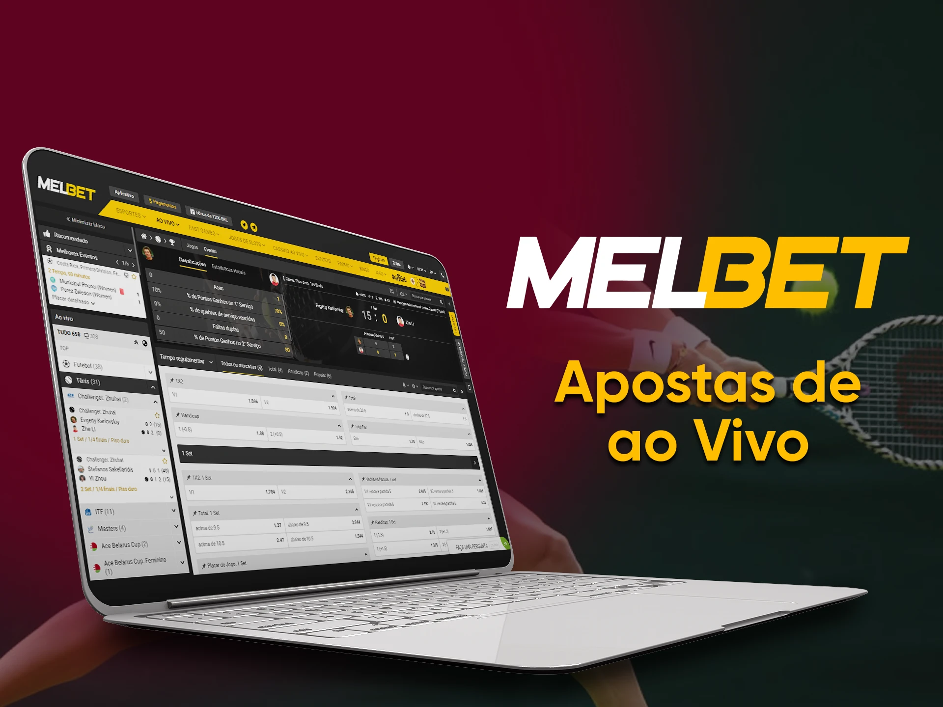 No site da Melbet você pode apostar ao vivo no tênis.