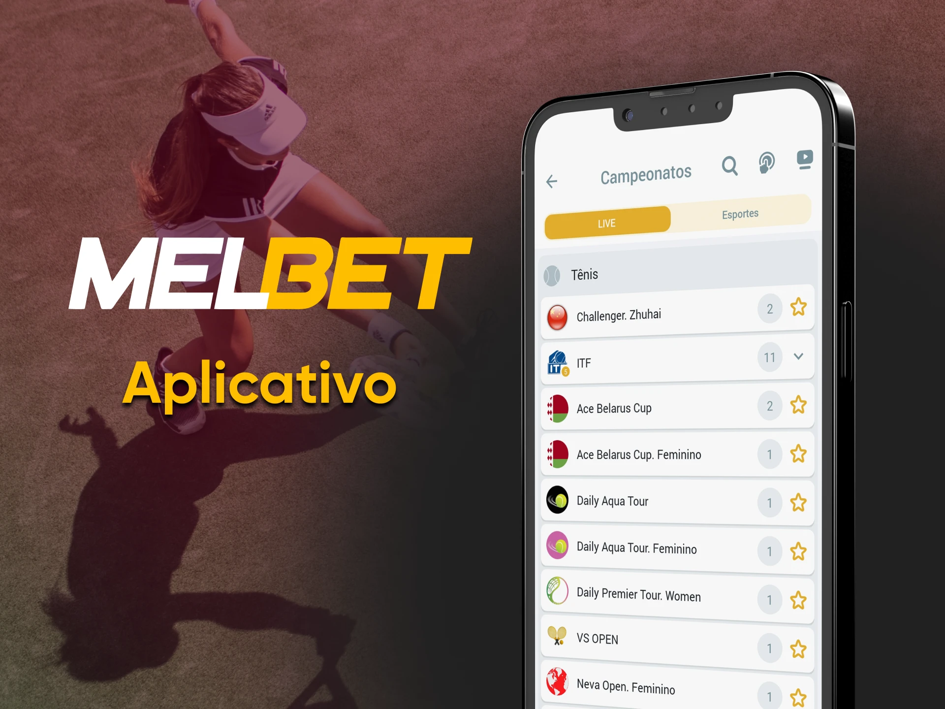 Aposte no tênis com o aplicativo Melbet.