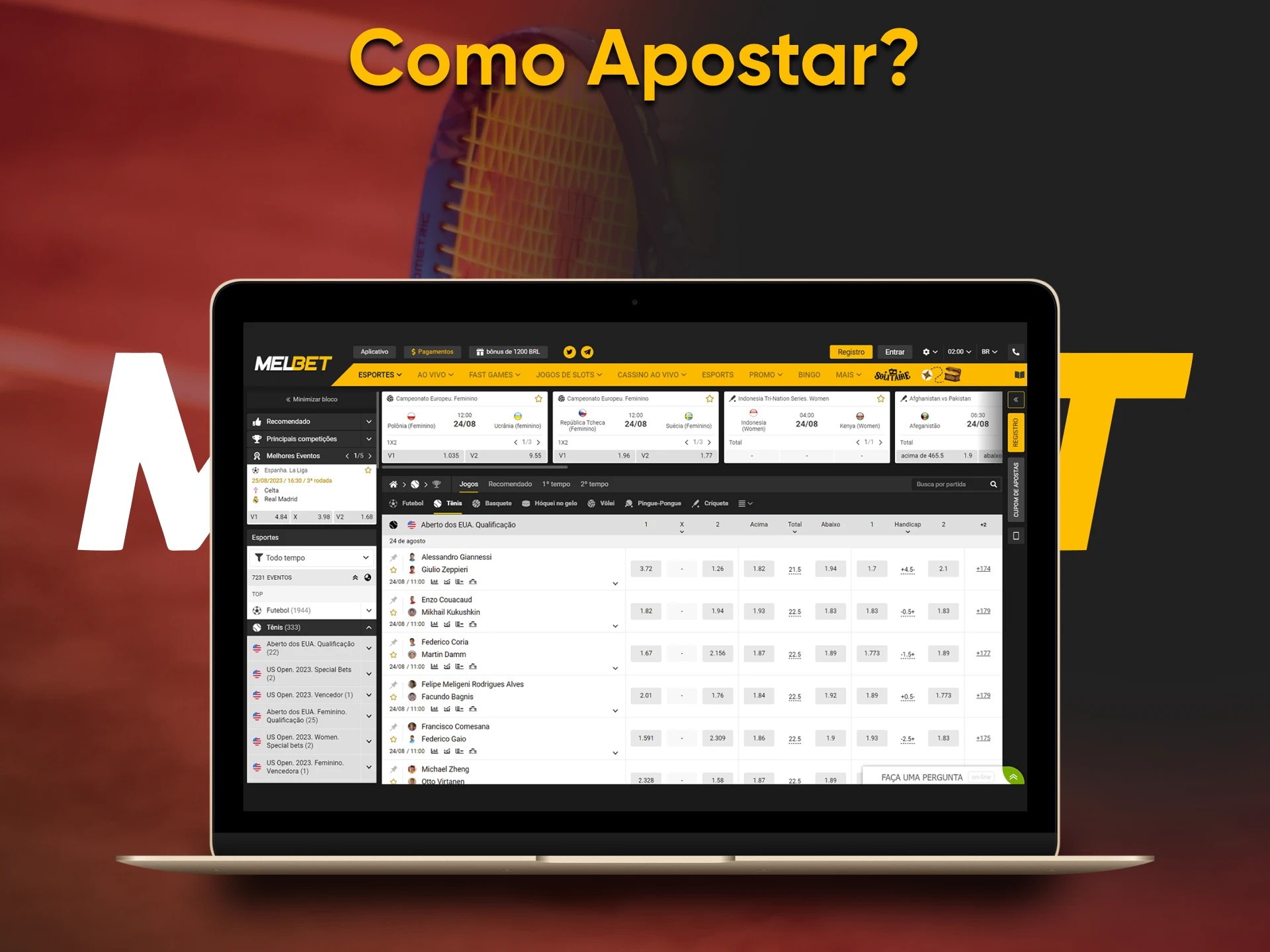 Selecione a seção Esportes do site da Melbet para apostar no tênis.