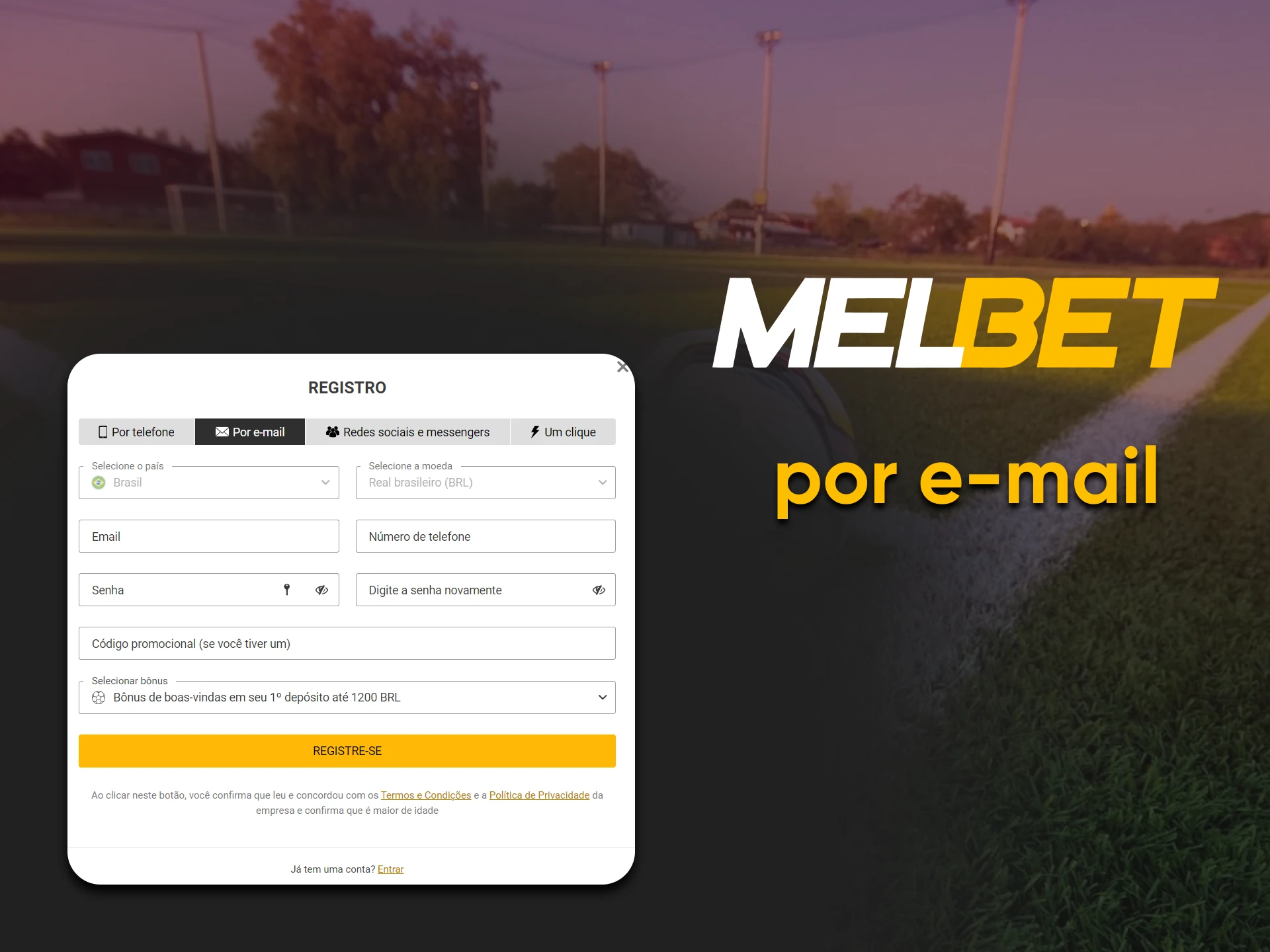 Registre-se no Melbet por e-mail.