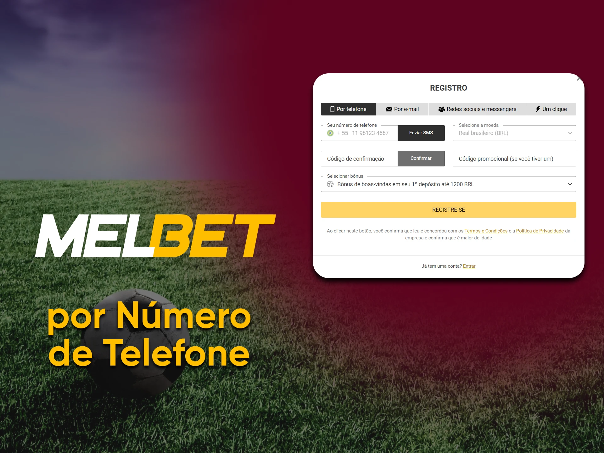 Registre-se no Melbet por numero de telefone.