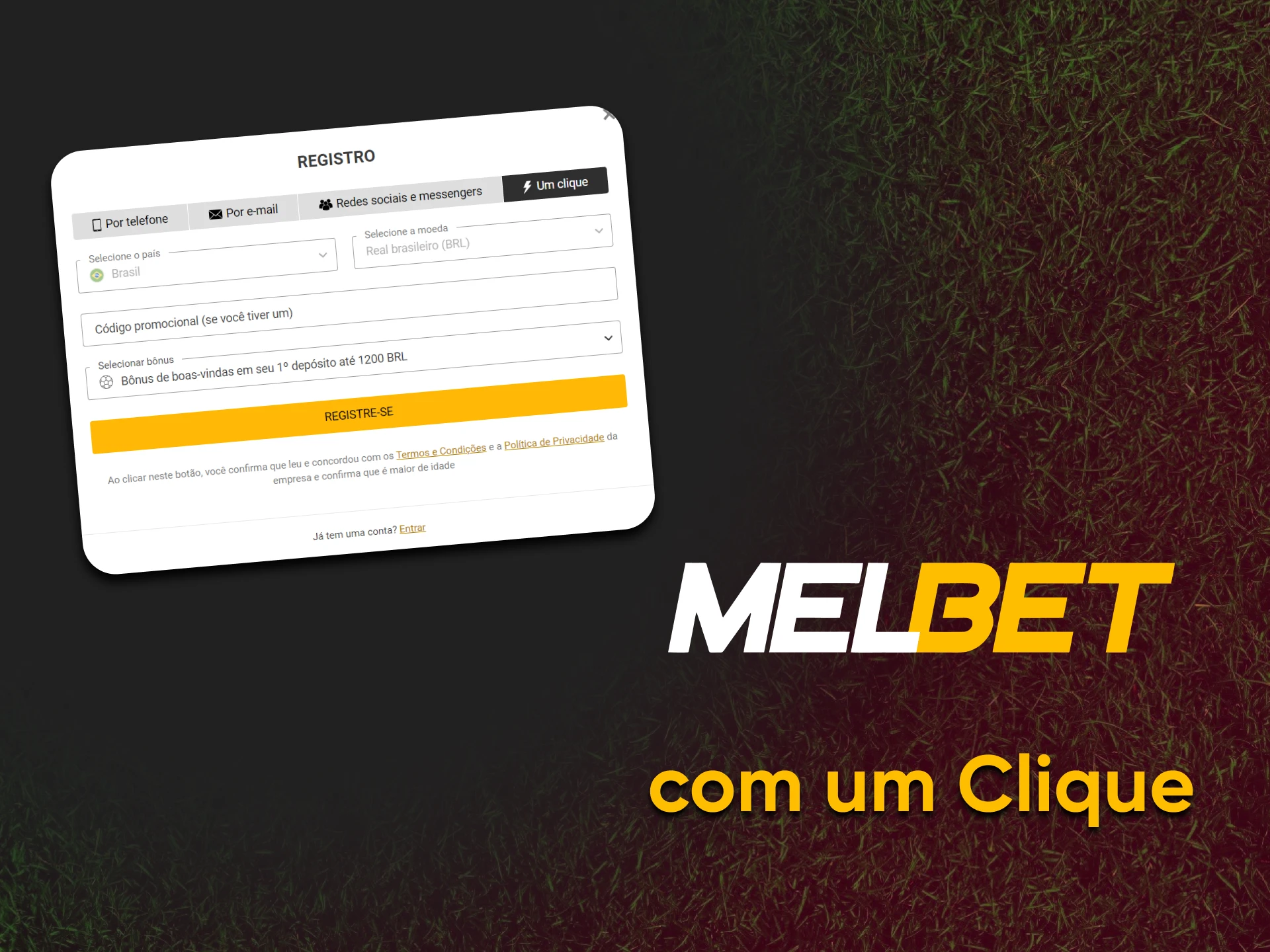 É necessário apenas um clique para se registrar no Melbet.