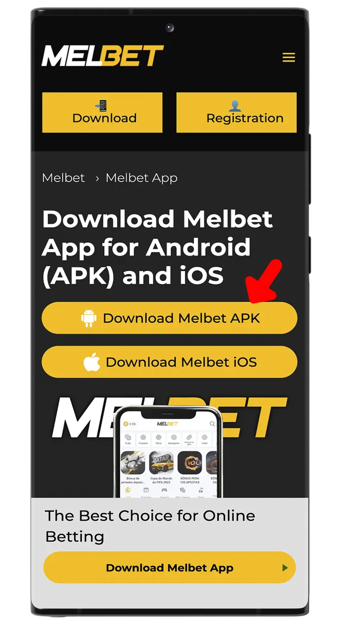 Download the Melbet app from our website.