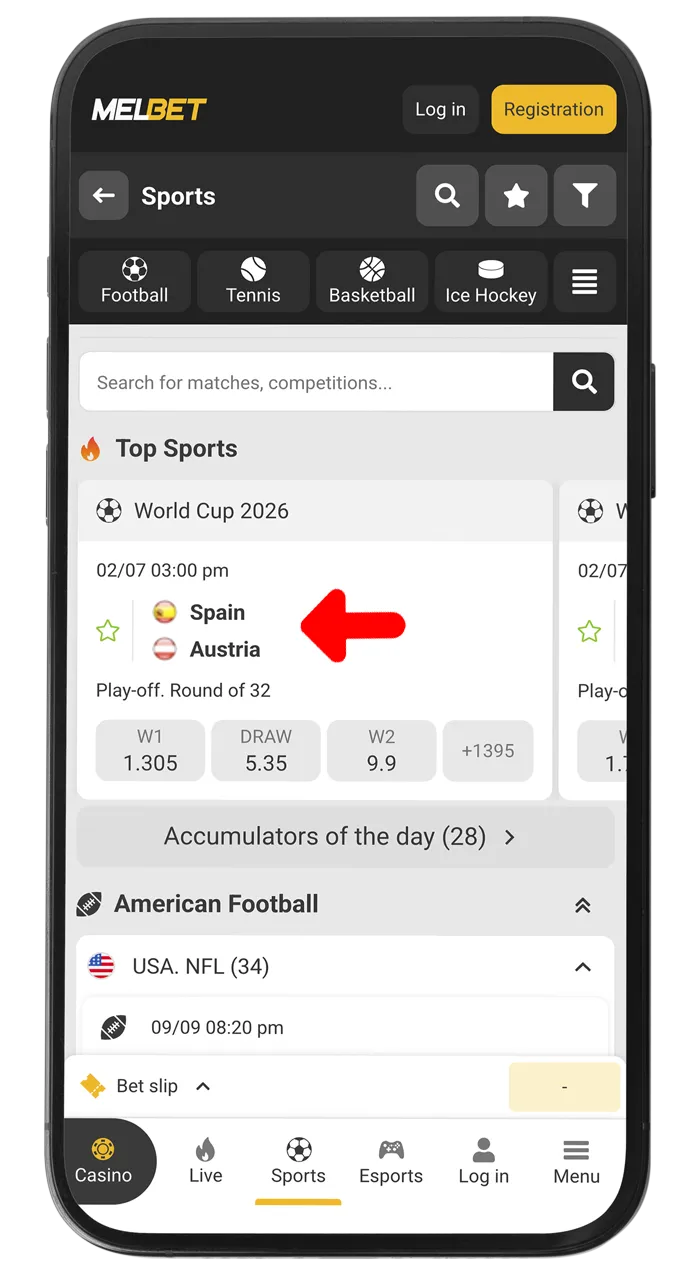 Place your bets on the Melbet iOS app or the mobile version of the website.